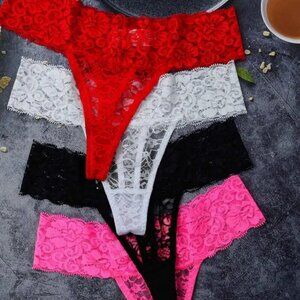 4 PAIR FLORAL LACED G-STRING UNDERWEAR SIZE L  8/10 NEW